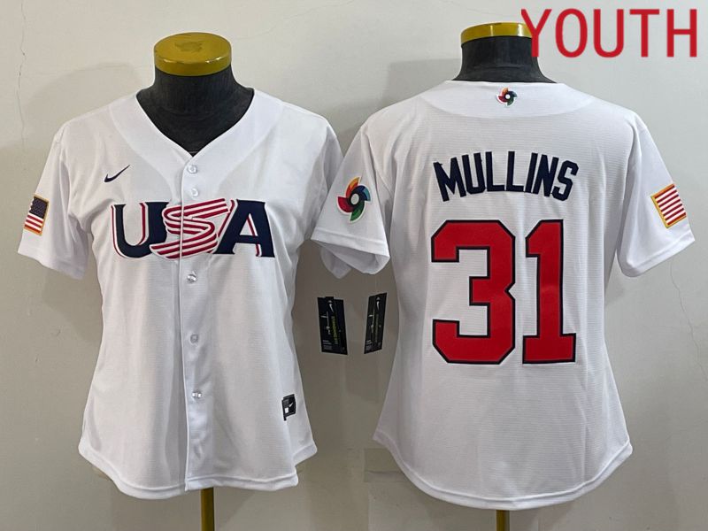 Youth 2023 World Cub USA 31 Mullins White MLB Jersey8